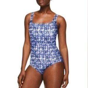 SPEEDO Women One Piece Bathing Suit Size 16 Plus Size Blue And White